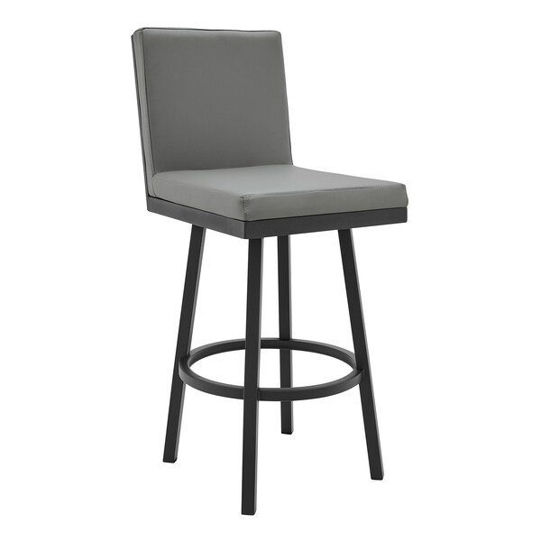 Armen Living Gem 26" Swivel Modern Black Metal and Gray Faux Leather Bar and Counter Stool LCGEBABLGR26 - main